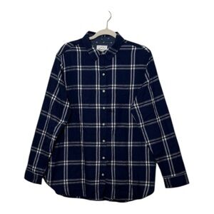 NEW JACHS Girlfriend Women’s NAVY Plaid Long Sleeve Button Up Shirt - L